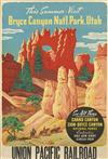 DESIGNER UNKNOWN. THIS SUMMER - VISIT BRYCE CANYON NAT''L. PARK, UTAH / UNION PACIFIC RAILROAD. Circa 1935. 41x27 inches, 105x70 cm.